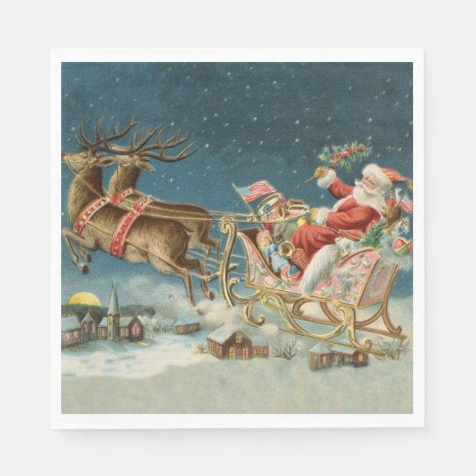 Kerstman Kerst Antique slee rendier Servet (Voorkant)