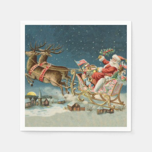 Kerstman Kerst Antique slee rendier Servet (Voorkant)