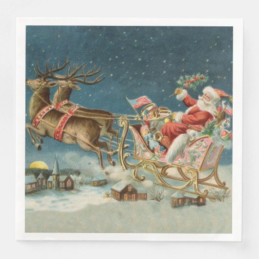 Kerstman Kerst Antique slee rendier Servet (Voorkant)