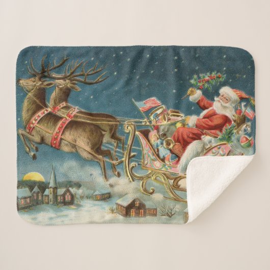 Kerstman Kerst Antique slee rendier Sherpa Deken (Voorkant (horizontaal))