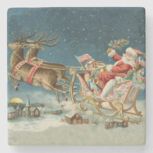 Kerstman Kerst Antique slee rendier Stenen Onderzetter
