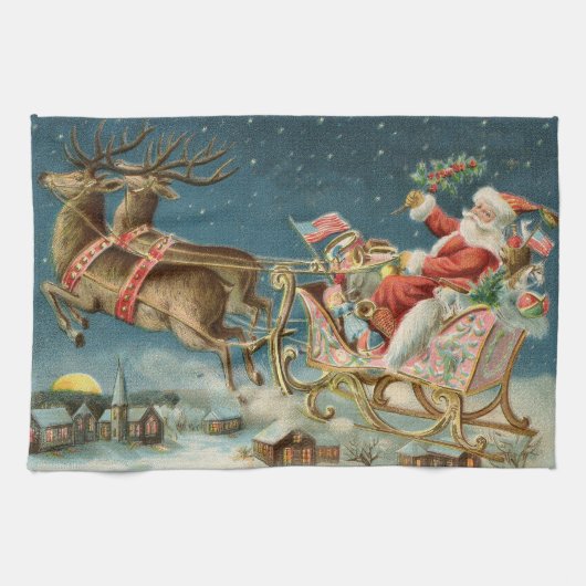 Kerstman Kerst Antique slee rendier Theedoek (Horizontaal)