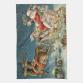 Kerstman Kerst Antique slee rendier Theedoek (Verticaal)