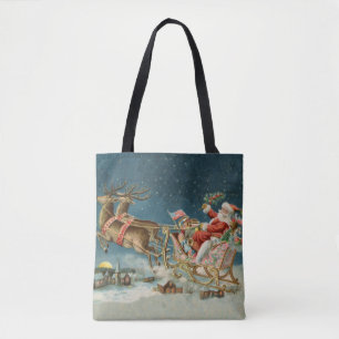 Kerstman Kerst Antique slee rendier Tote Bag