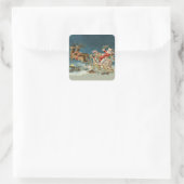 Kerstman Kerst Antique slee rendier Vierkante Sticker (Tas)