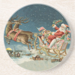 Kerstman Kerst Antique slee rendier Zandsteen Onderzetter