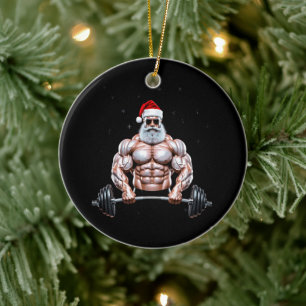 Kerstman Kerst Bodybuilder Gewichtheffen Gym Keramisch Ornament