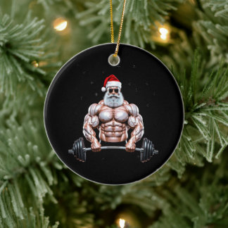 Kerstman Kerst Bodybuilder Gewichtheffen Gym Keramisch Ornament