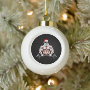 Kerstman Kerst Bodybuilder Gewichtheffen Gym Keramische Bal Ornament