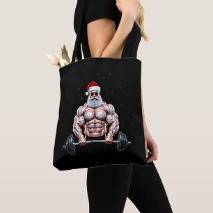 Kerstman Kerst Bodybuilder Gewichtheffen Gym Tote Bag
