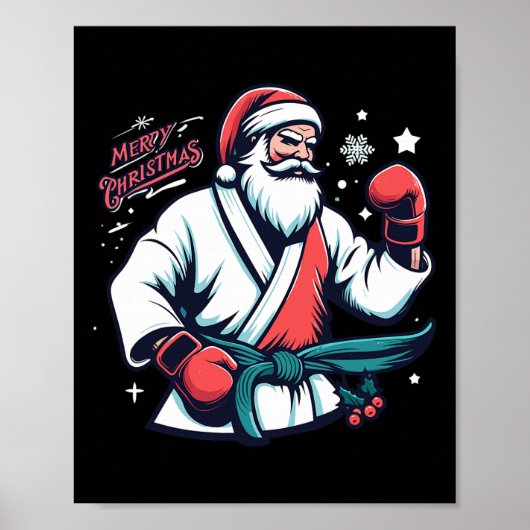Kerstman Kerst Boxer Boksliefhebber Kickboksen Mar Poster (Voorkant)