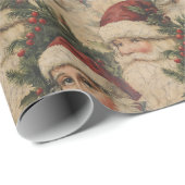 Kerstman Kerst Decoupage Vintage Cadeaupapier (Rol Hoek)