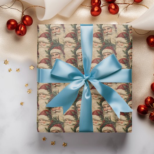 Kerstman Kerst Decoupage Vintage Cadeaupapier