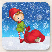 Kerstman Kerst Elf Drank Ondersetlap Bier Onderzetter (Voorkant)