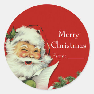 Kerstman Kerst Favor Rood Vintage Ronde Sticker