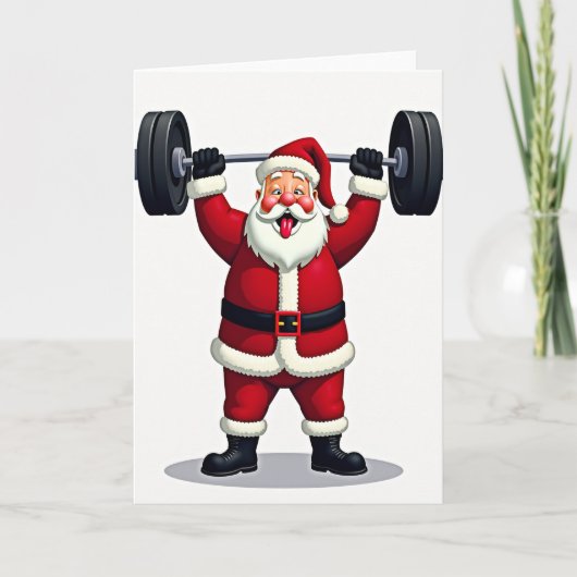 Kerstman Kerst Gewichtheffen Kaart (Voorkant)