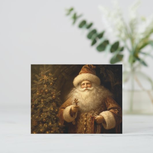 Kerstman Kerst Gouden Ornamenten Dennenboom Briefkaart (Staand voorkant)