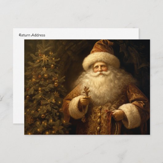 Kerstman Kerst Gouden Ornamenten Dennenboom Briefkaart (Voorkant / Achterkant)
