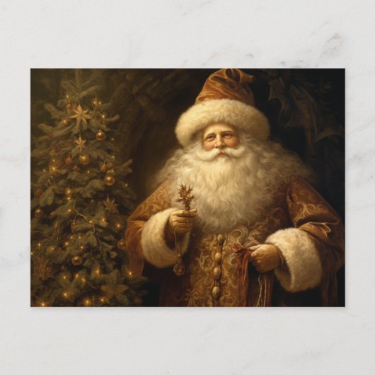 Kerstman Kerst Gouden Ornamenten Dennenboom Briefkaart (Voorkant)