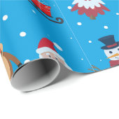 Kerstman Kerst inpakpapier met sneeuwpoppen (Rol Hoek)