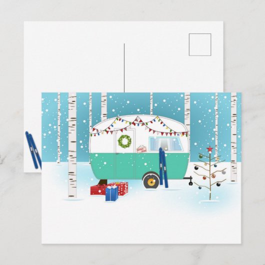 Kerstman kerst kampeerder kaart (Voorkant / Achterkant)