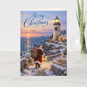 Kerstman Kerst Lichtbaken Besneeuwde Kust Zonsonde Kaart