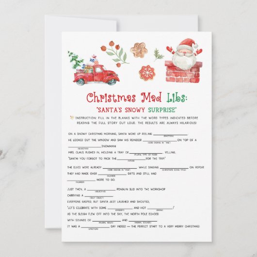 Kerstman Kerst Mad Libs Spel Feestdagenkaart (Voorkant)
