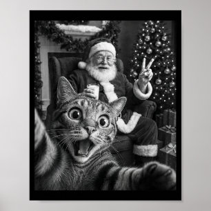 Kerstman Kerst Merry X-mas Grappige Kat Selfie Poster