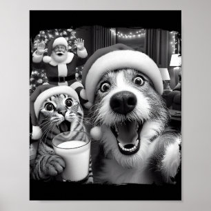Kerstman Kerst Moppige Kat Neemt Selfie Wasbeer Ke Poster