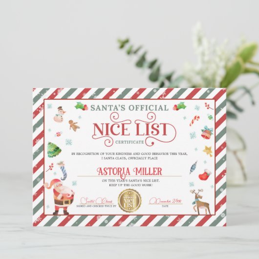 Kerstman Kerst Officiële Nice Lijst Certificaat Kaart (Staand voorkant)
