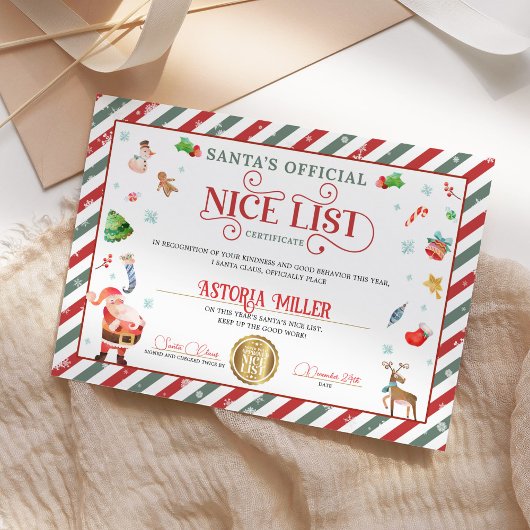 Kerstman Kerst Officiële Nice List Certificaat Kaart