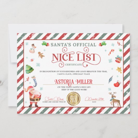 Kerstman Kerst Officiële Nice List Certificaat Kaart (Voorkant)