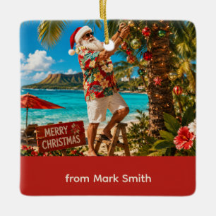 Kerstman kerst op het strand  keramisch ornament