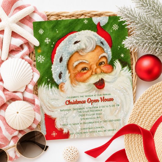 Kerstman Kerst Open Huis in vintage stijl Kaart