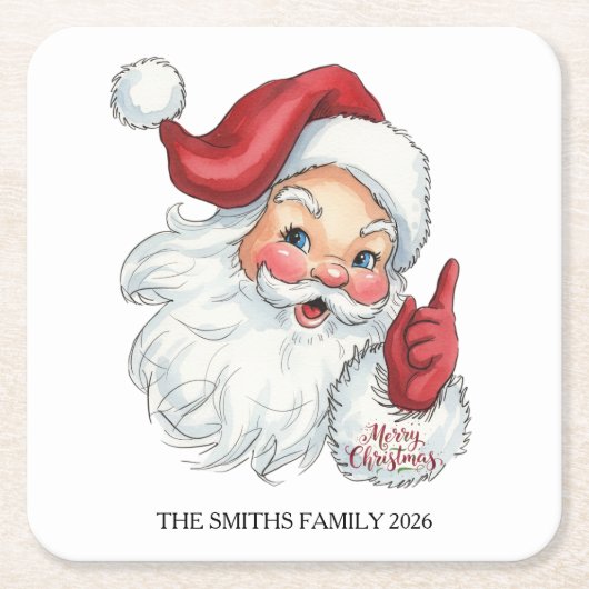 Kerstman Kerst Papier Coaster | Retro Holi Kartonnen Onderzetters (Voorkant)