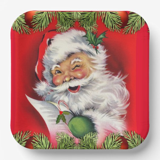 Kerstman kerst papieren bord vintage (Voorkant)