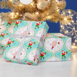 Kerstman Kerst Pickleball Ogee Patroon Inpakpapier