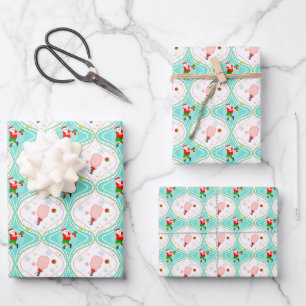 Kerstman Kerst Pickleball Ogee Patroon Inpakpapier Vel