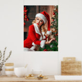 Kerstman kerst pinup dame poster (Keuken)