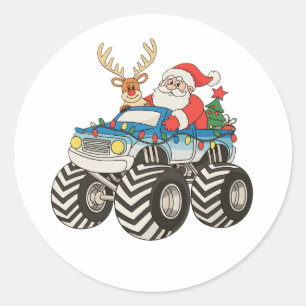 Kerstman Kerst Reuzen Truck Kerstmis Ronde Sticker