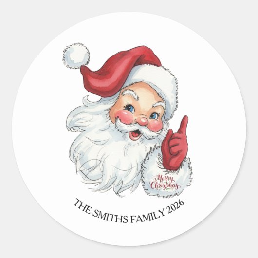 Kerstman Kerst Rond Sticker in Vintage Stijl (Voorkant)