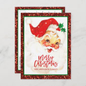  Kerstman Kerst Rood Groen Glitter Feestdagenkaart (Voorkant / Achterkant)