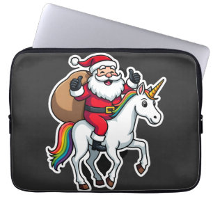Kerstman Kerst Santa Claus Ridding Eenhoorn - Xmas Laptop Sleeve