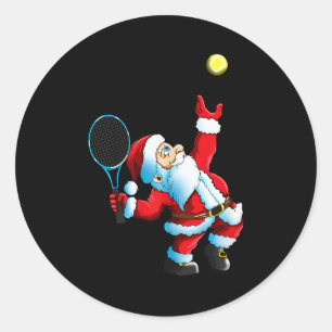 Kerstman Kerst Santa Claus Tennisspel Tennisracket Ronde Sticker
