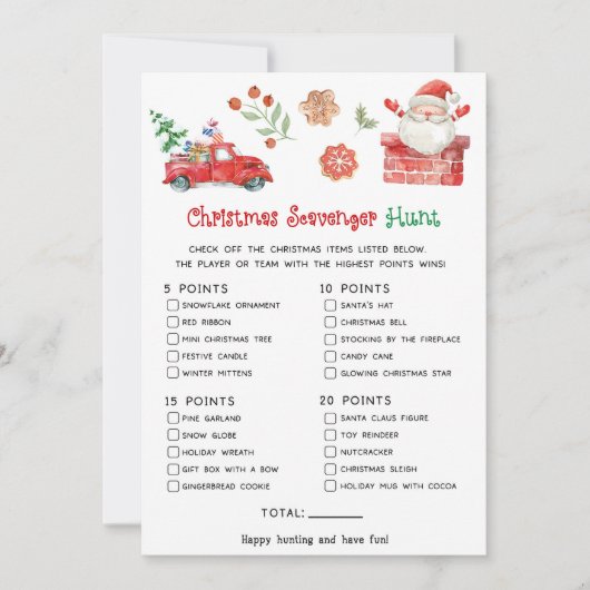 Kerstman Kerst Scavenger Hunt Spel Feestdagenkaart (Voorkant)