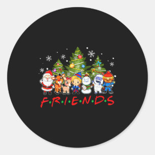 Kerstman Kerst Sinterklaas Rendier Sneeuwman Famil Ronde Sticker