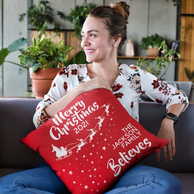 Kerstman Kerst slee reindeer geloven Kussen (Creator heeft geüpload)
