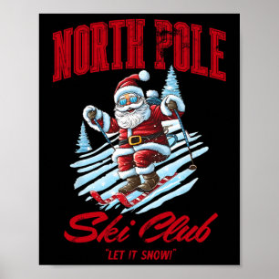 Kerstman Kerst Sneeuw Skiën Op De Noordpool Poster