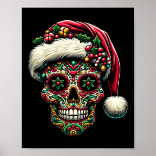 Kerstman Kerst Suiker Schedel Santa Hoed Dag Van D Poster