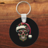 Kerstman Kerst Suiker Schedel Santa Hoed Dag Van D Sleutelhanger (Voorkant)